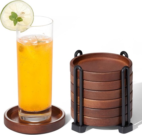 6pcs wooden coasters set - wooden,