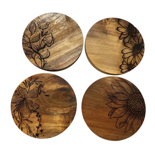Set wood engraved floral - of,