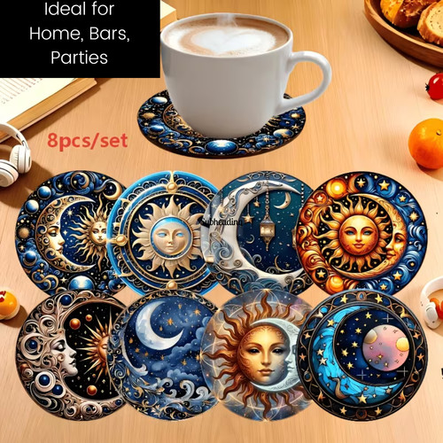 Sun moon rustic coasters - sun,