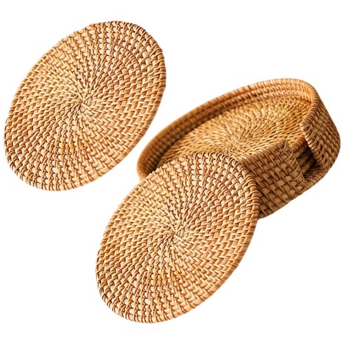 Light brown rattan coasters - light,