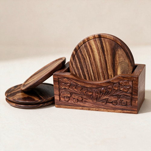 Hand carved rosewood coasters - rosewood,