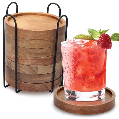 Acacia wood coasters set 8 - acacia,