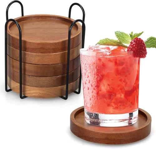 Wooden drink coasters - set, 6