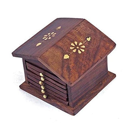 Handmade wooden hut coaster - hut,